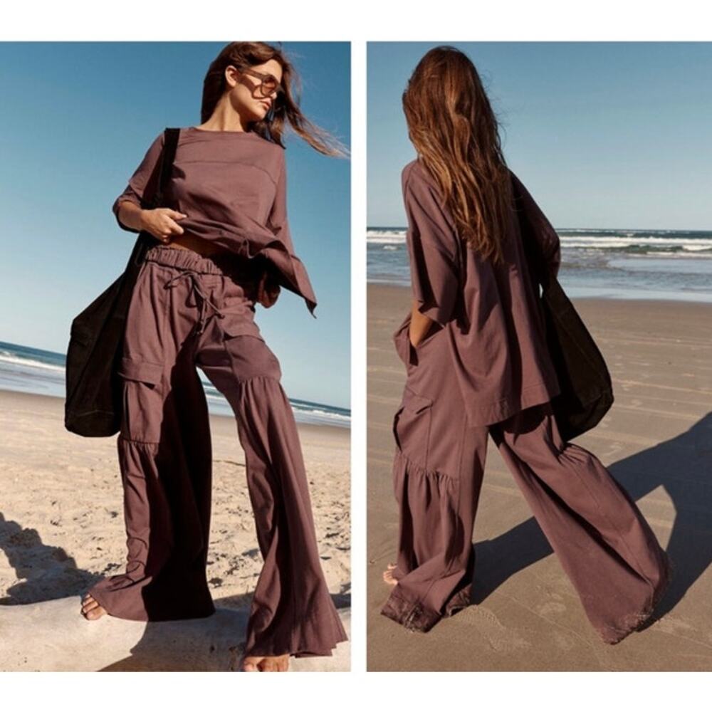 FREE PEOPLE RUSSELL SET CHOCOLATE MERLOT 100% COTTON SIZE MEDIUM